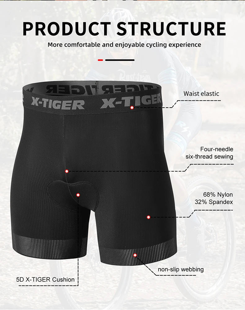 X-TIGER 5D Padded Cycling Underwear Shorts (6-Hour Support)