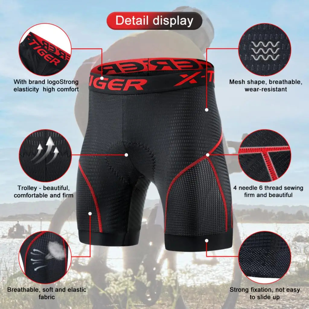 X-TIGER 5D Padded Cycling Underwear Shorts (6-Hour Support)