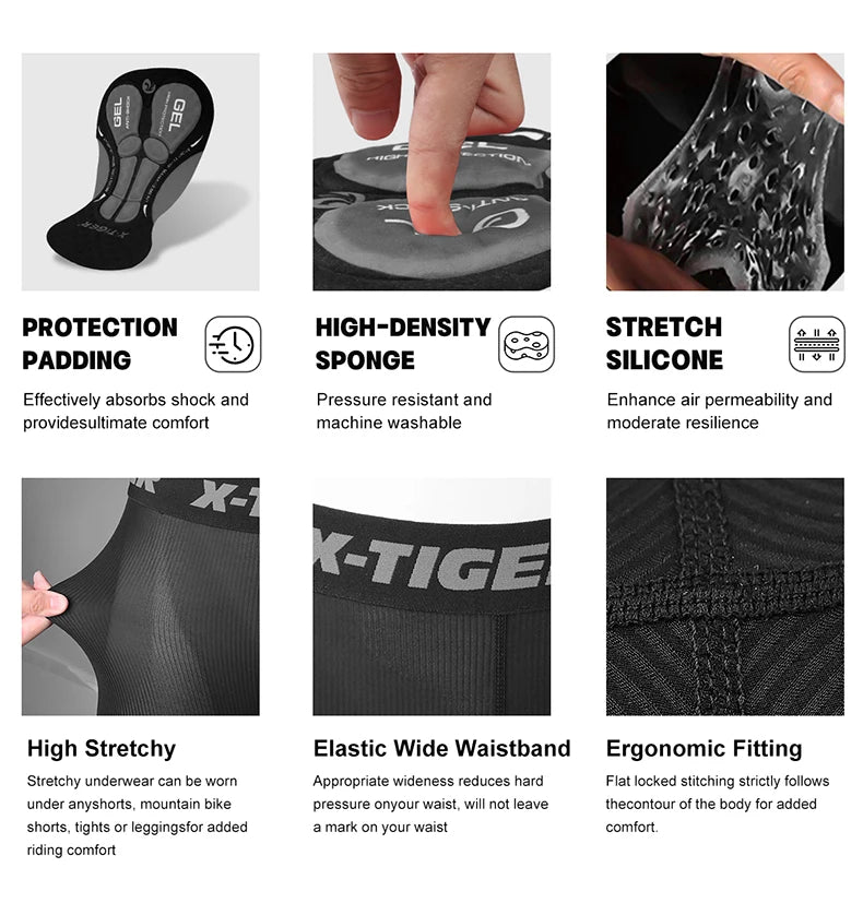 X-TIGER 5D Padded Cycling Underwear Shorts (6-Hour Support)