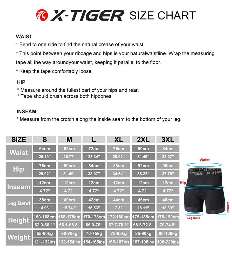 X-TIGER 5D Padded Cycling Underwear Shorts (6-Hour Support)
