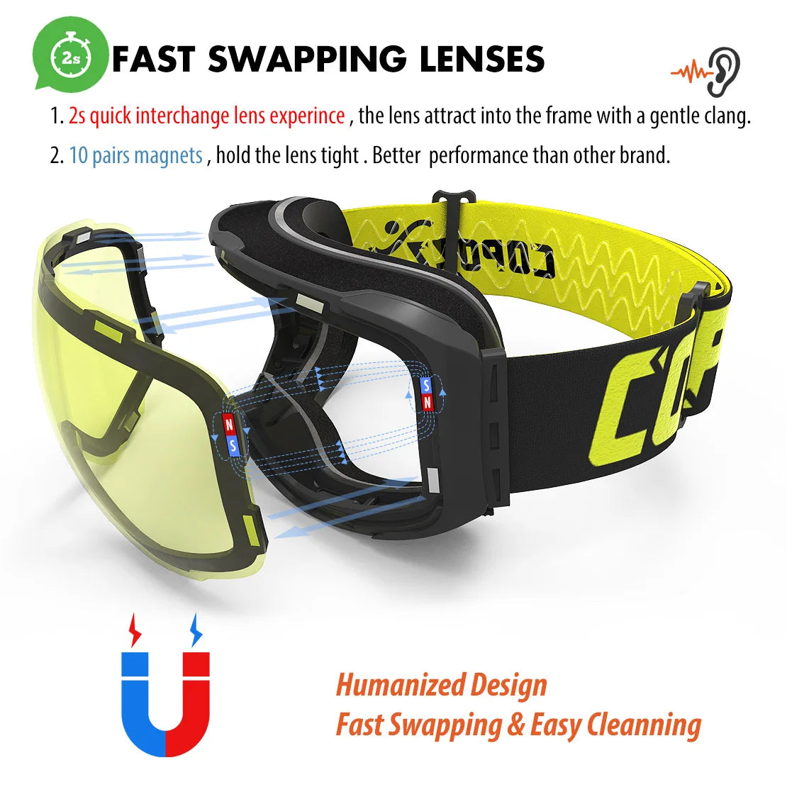 COPOZZ Magnetic Ski & Snowboard Goggles (2-Second Lens Change)