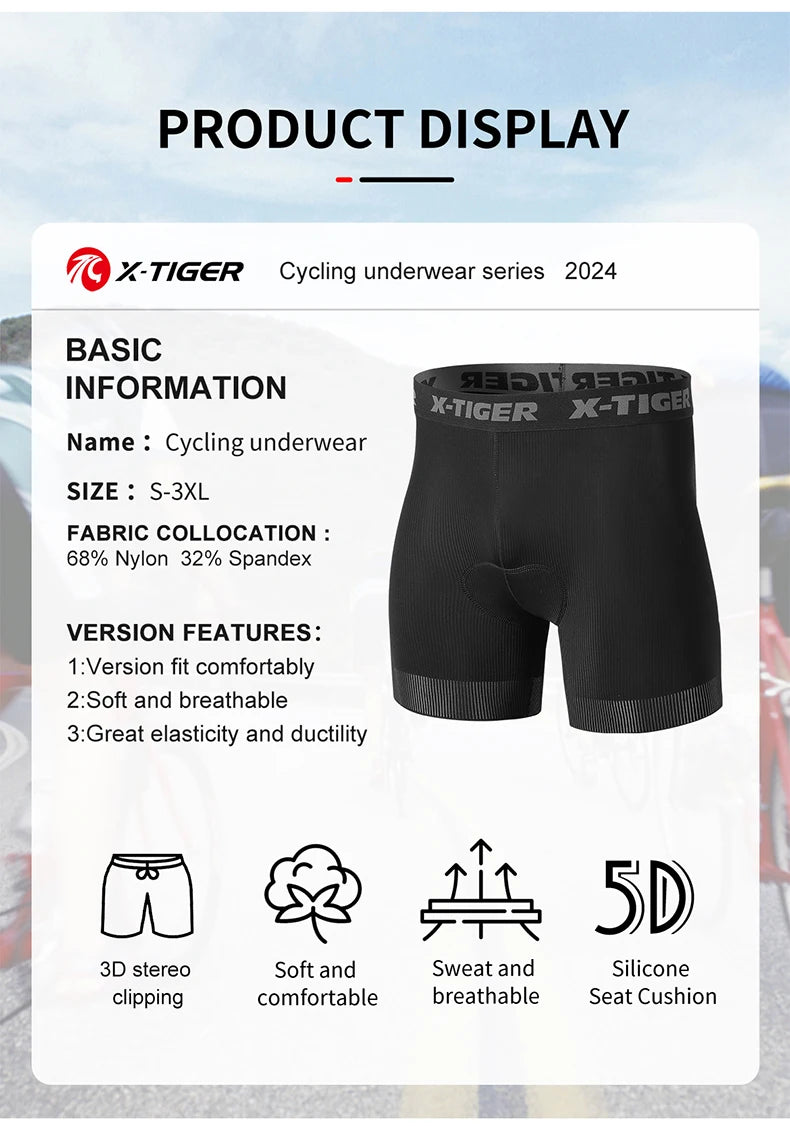 X-TIGER 5D Padded Cycling Underwear Shorts (6-Hour Support)