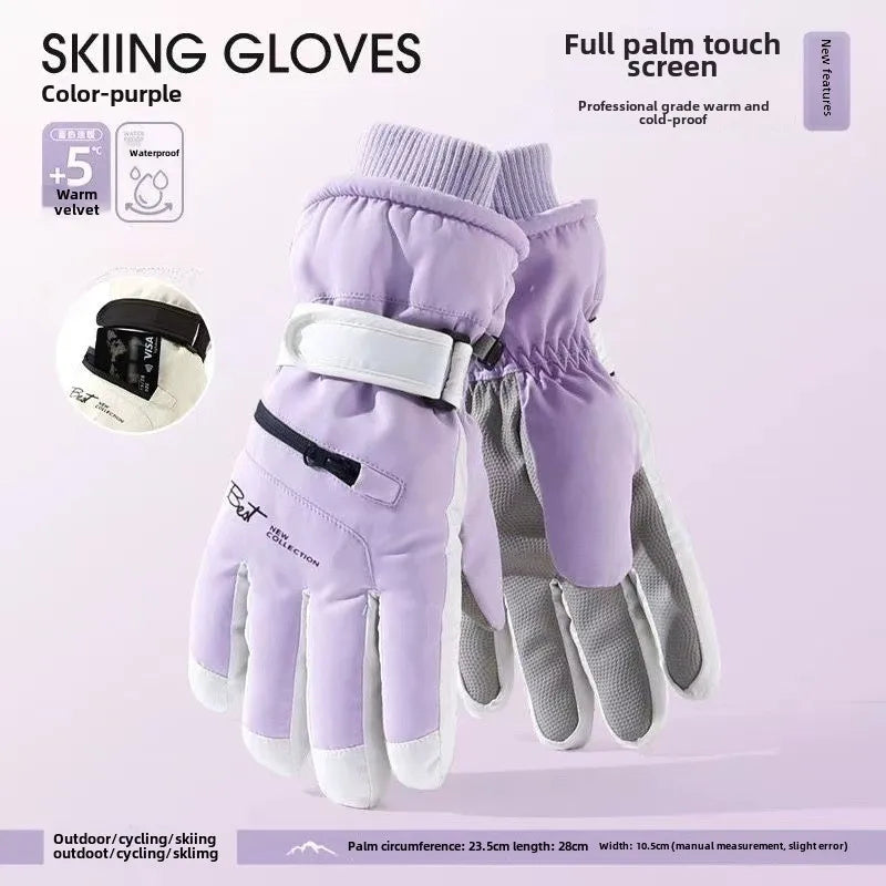 Waterproof Thermal Ski Gloves with Zipper Pocket