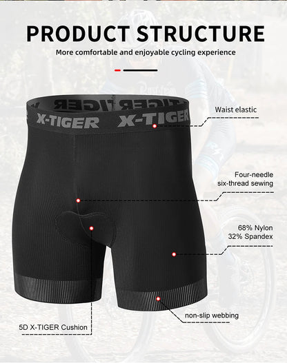 X-TIGER 5D Padded Cycling Underwear Shorts (6-Hour Support)