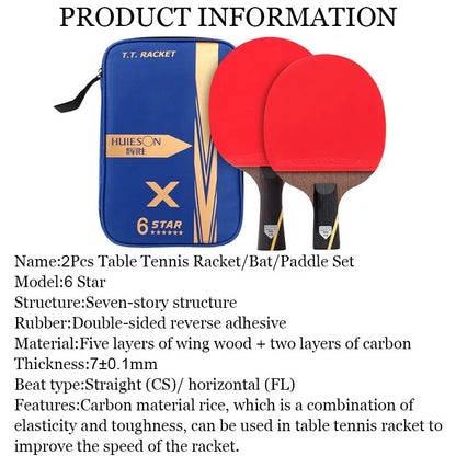 HUIESON 6-Star Carbon Table Tennis Racket Set (2-Pack)