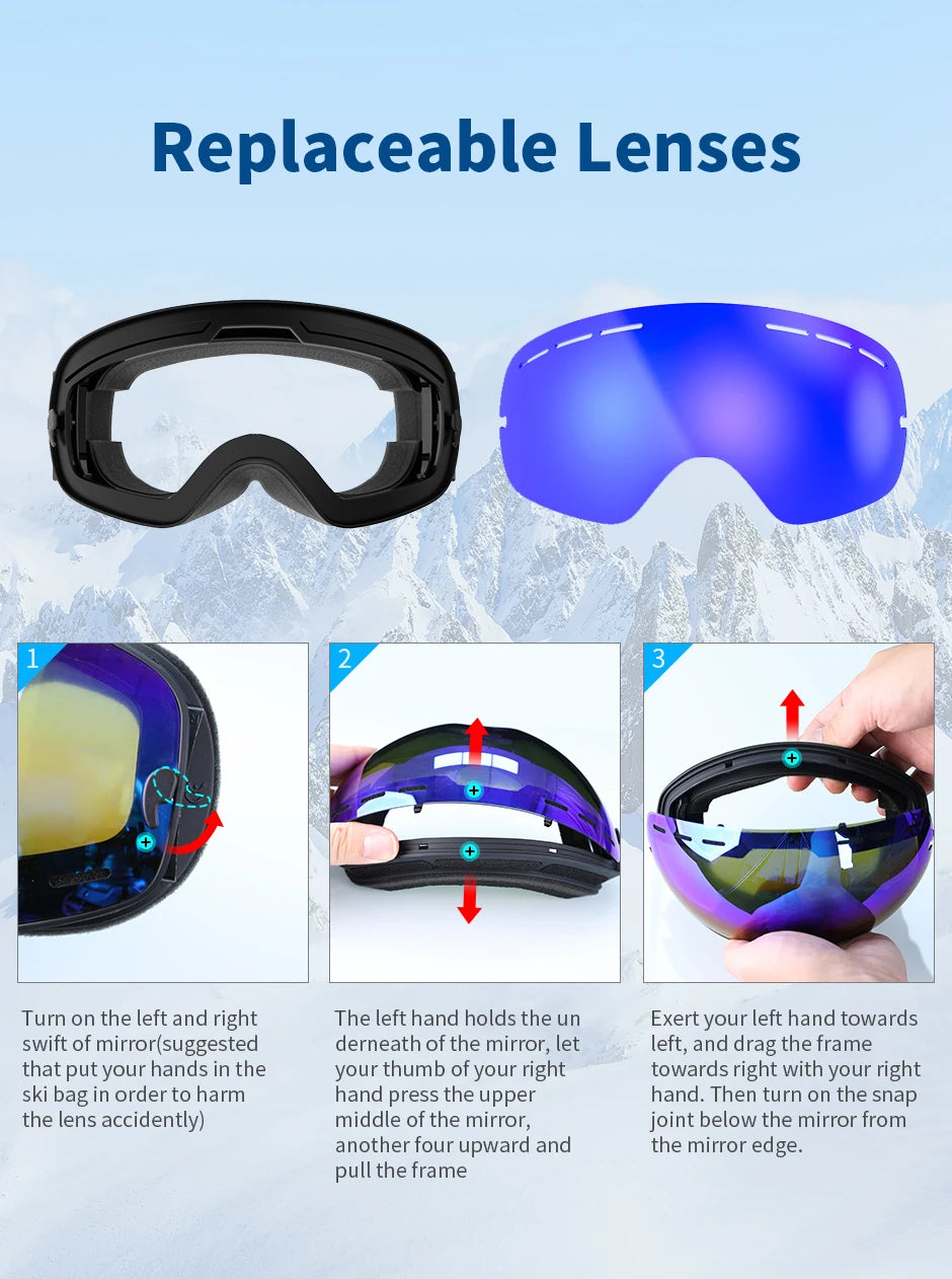 NATFIRE Pro Interchangeable Ski & Snowboard Goggles (OTG)