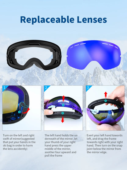 NATFIRE Pro Interchangeable Ski & Snowboard Goggles (OTG)