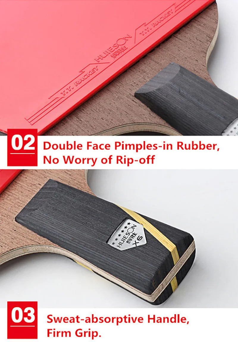 HUIESON 6-Star Carbon Table Tennis Racket Set (2-Pack)