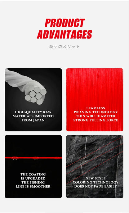 Seasir RedBull 8 Braided Pe Fishing Line 150M 0.8-5.0 12-50LB Japan Quality Multifilament High Stength Strands Main Line