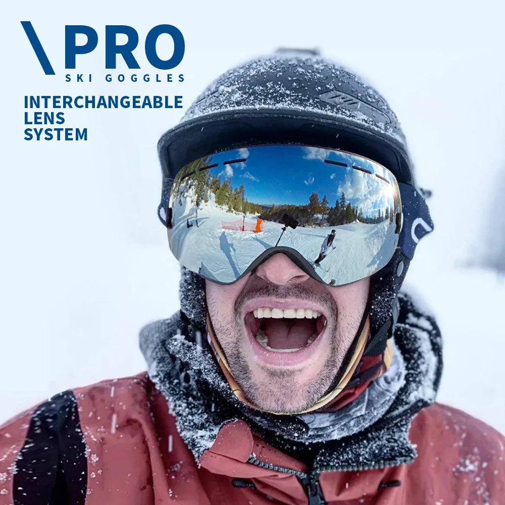 NATFIRE Pro Interchangeable Ski & Snowboard Goggles (OTG)