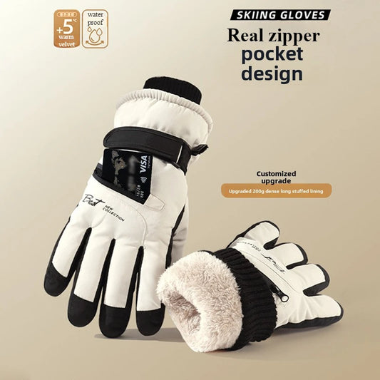 Waterproof Thermal Ski Gloves with Zipper Pocket