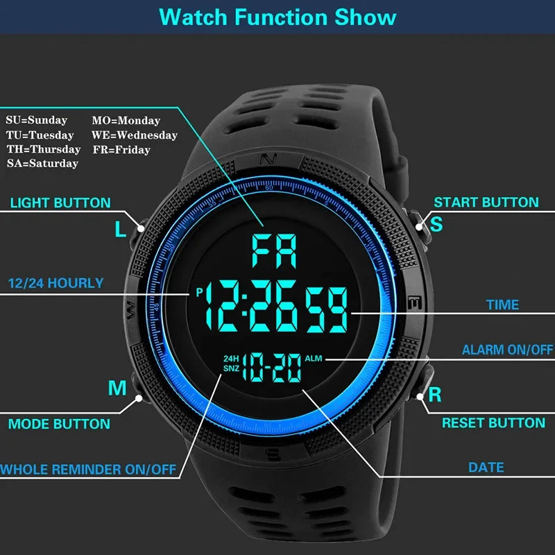 Rugged Digital Sports & Outdoor Watch