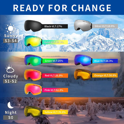 NATFIRE Pro Interchangeable Ski & Snowboard Goggles (OTG)
