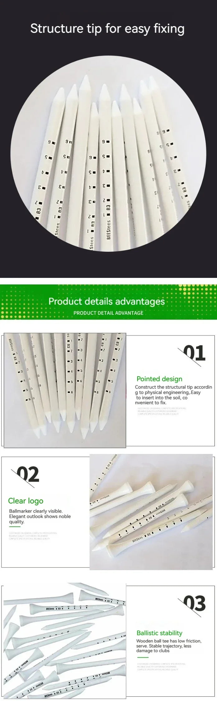 Professional Marked Wooden Golf Tees (50-Pack)