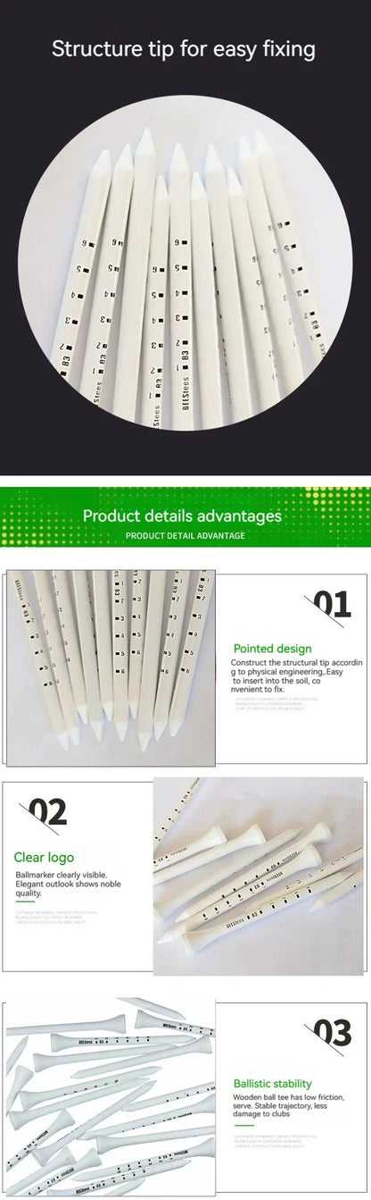 Professional Marked Wooden Golf Tees (50-Pack)