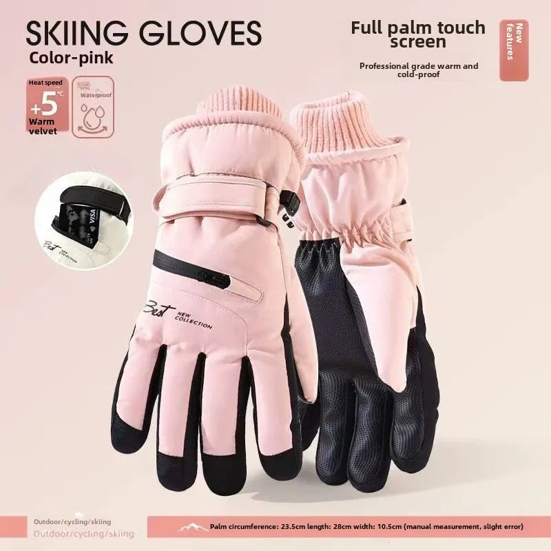Waterproof Thermal Ski Gloves with Zipper Pocket