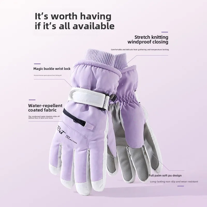 Waterproof Thermal Ski Gloves with Zipper Pocket