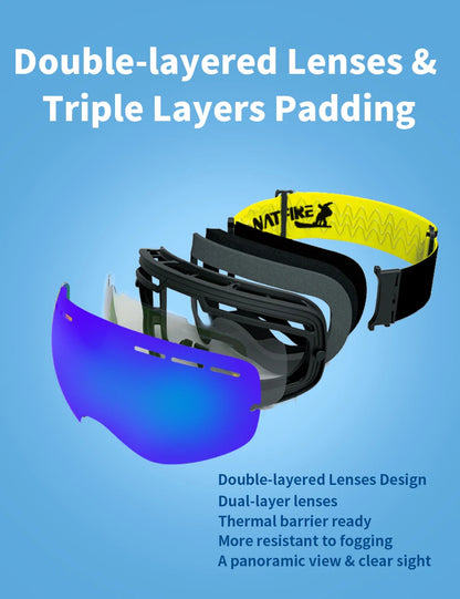 NATFIRE Pro Interchangeable Ski & Snowboard Goggles (OTG)