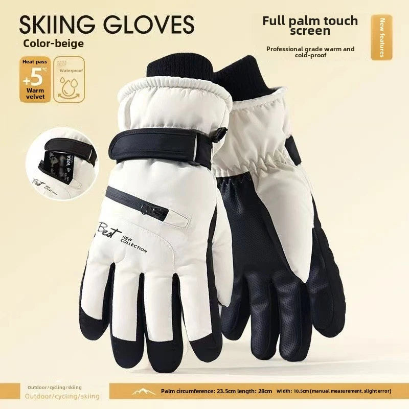 Waterproof Thermal Ski Gloves with Zipper Pocket