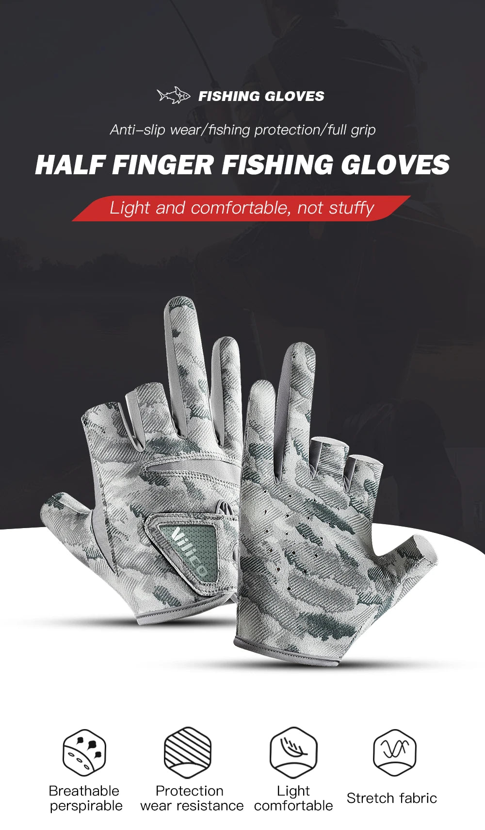 Three-Finger Breathable Fishing Gloves with UV Protection