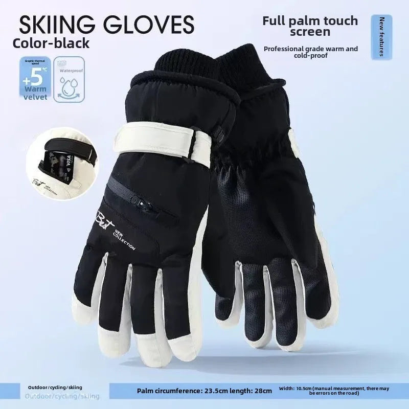 Waterproof Thermal Ski Gloves with Zipper Pocket