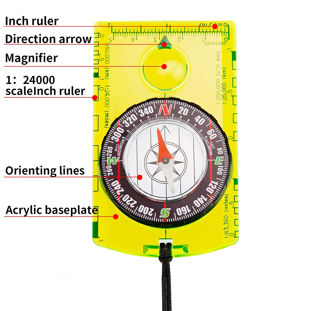 Professional Orienteering & Hiking Map Compass