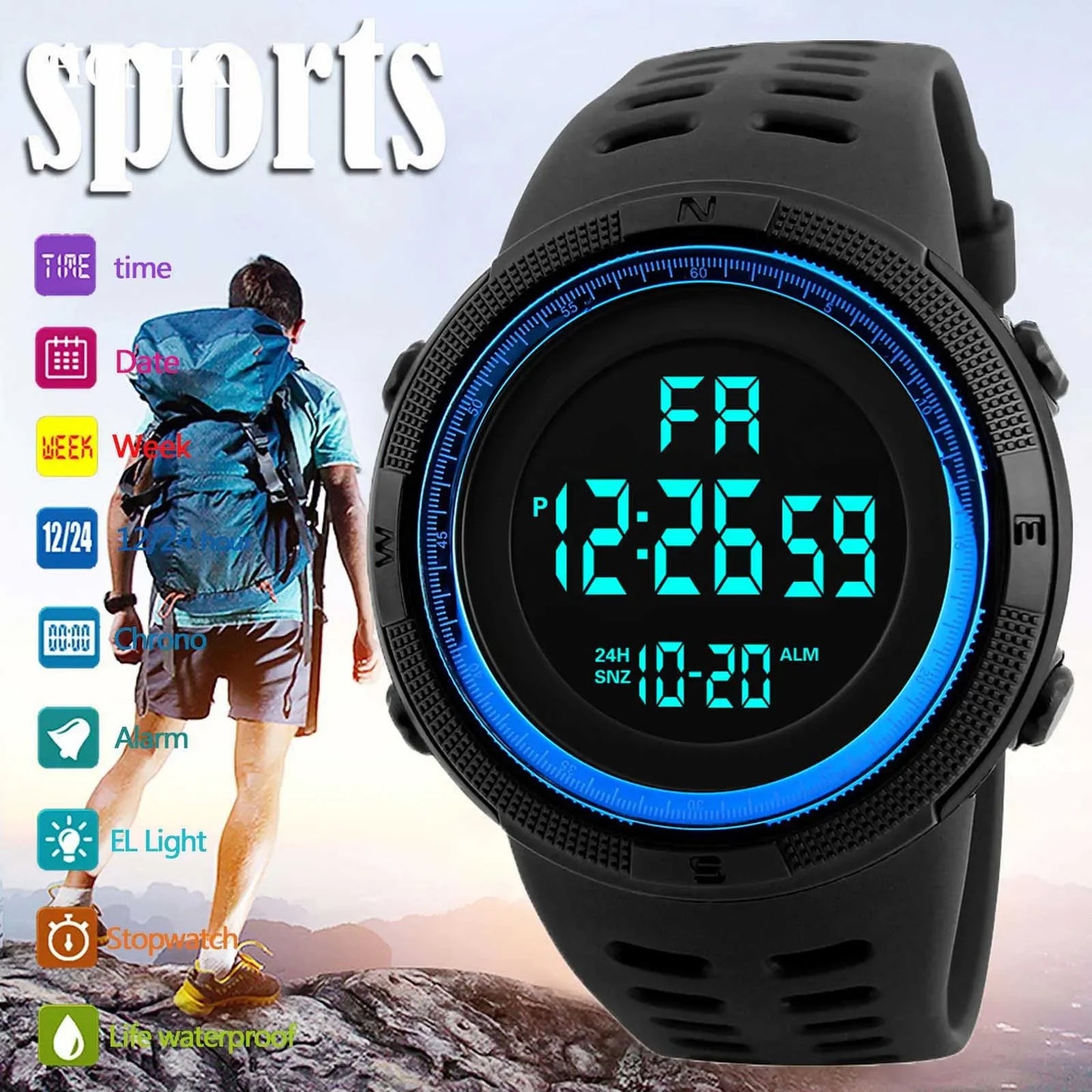 Rugged Digital Sports & Outdoor Watch