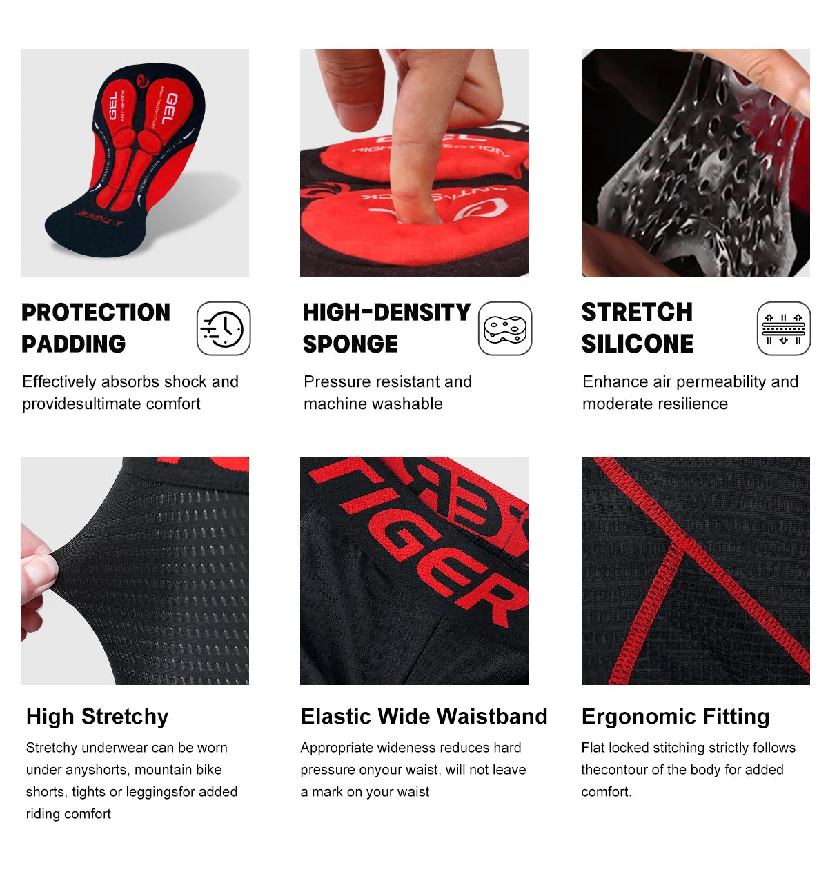 X-TIGER 5D Padded Cycling Underwear Shorts (6-Hour Support)