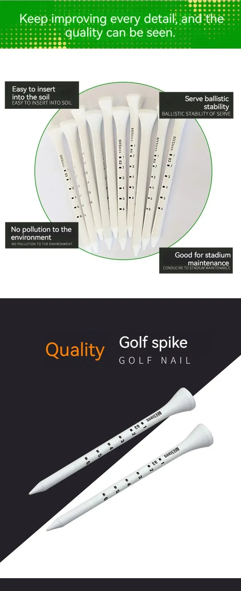 Professional Marked Wooden Golf Tees (50-Pack)