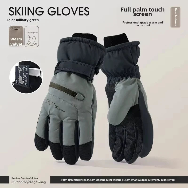 Waterproof Thermal Ski Gloves with Zipper Pocket