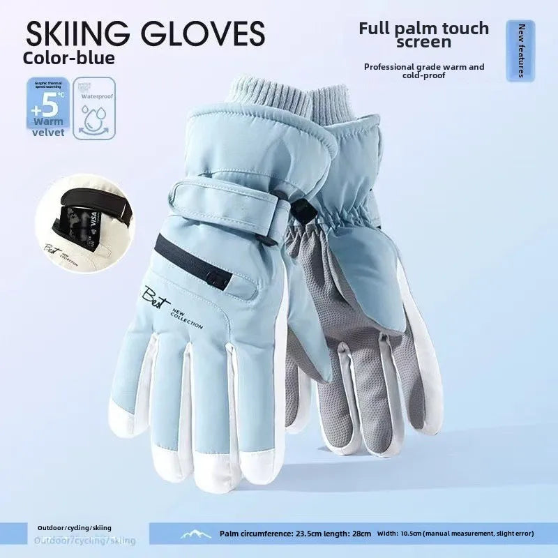 Waterproof Thermal Ski Gloves with Zipper Pocket