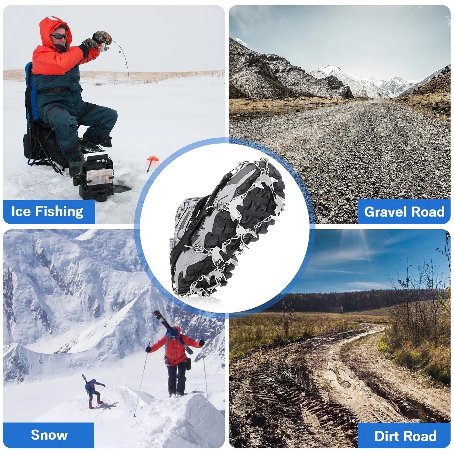 8-Spike Anti-Slip Ice Cleats for Boots & Shoes