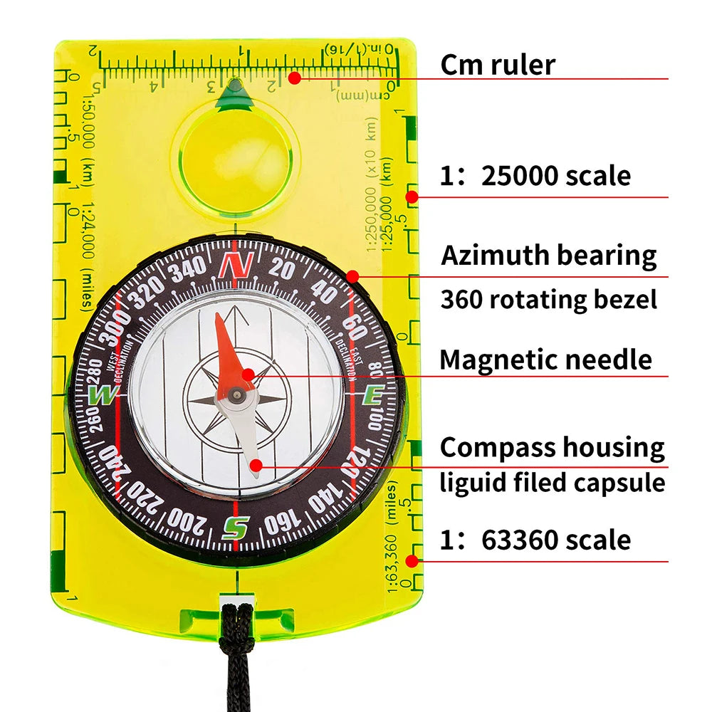 Professional Orienteering & Hiking Map Compass