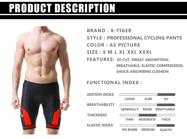 X-TIGER Pro Competition Padded Cycling Shorts